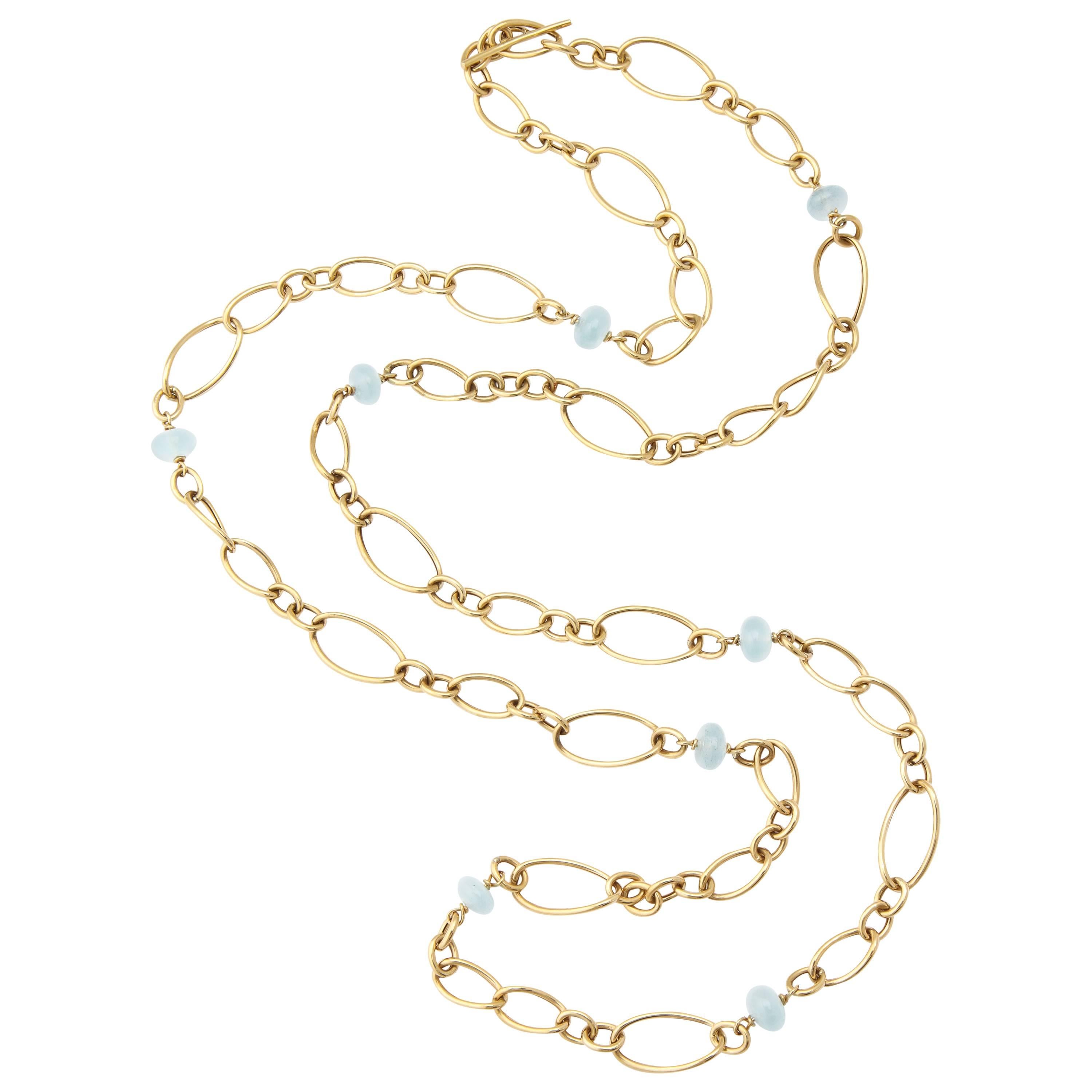 Faraone Mennella Aquamarine Gold Stella Necklace For Sale