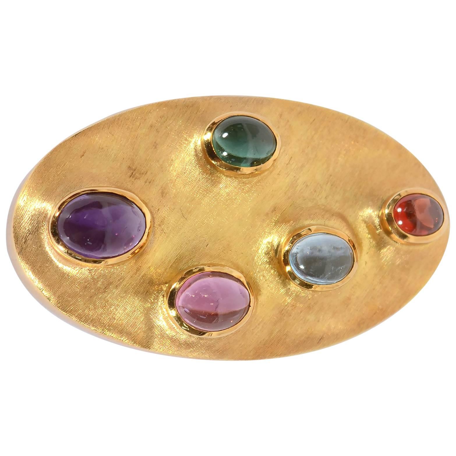 Burle Marx Oval Gemstone Gold Brooch