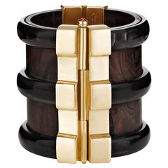 Fouche Bespoke Horn Wood Emerald Ruby Fire Opal Gold Cuff Bracelet 5