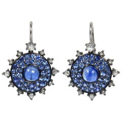 Nam Cho Bullseye Kyanite Sapphire Diamond Gold Earrings