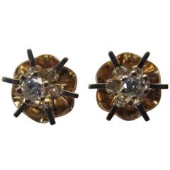 Retro Diamond Gold Buttercup Stud Earrings