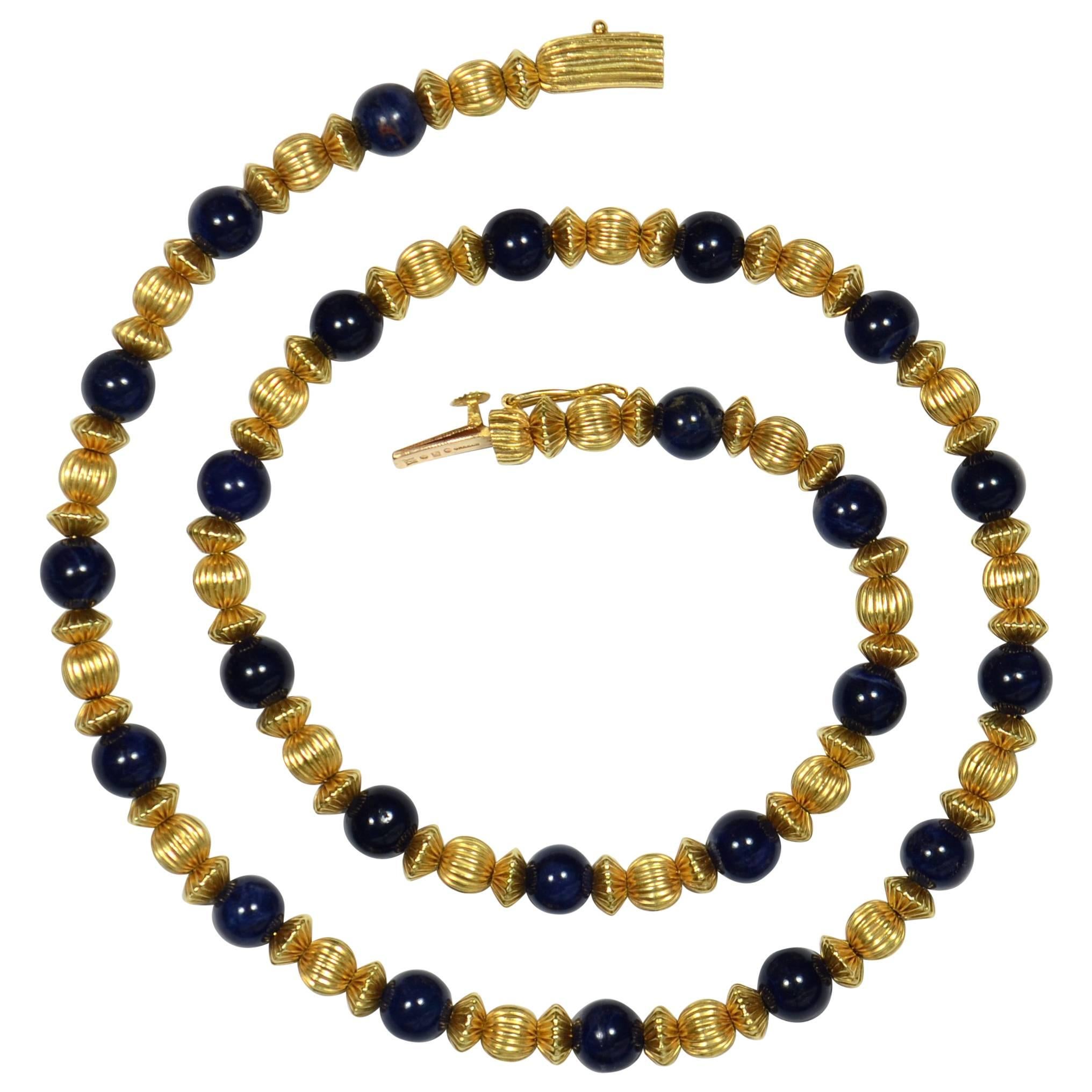 Ilias Lalaounis Sodalite Gold Beads Necklace, circa 1980