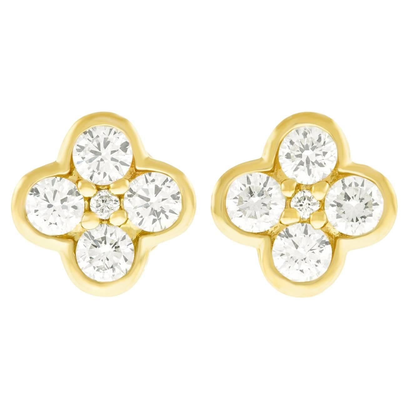 Diamond-Set Yellow Gold Clover Earrings