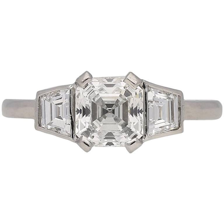 Art Deco Asscher Cut Diamond Ring, circa 1935
