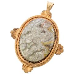 Victorian Yellow Gold Agate Pendant Brooch Combo 7