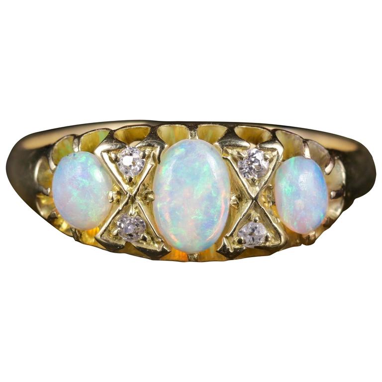 Antique Victorian Opal Diamond Ring 18 Carat Gold, circa 1900 at 1stDibs