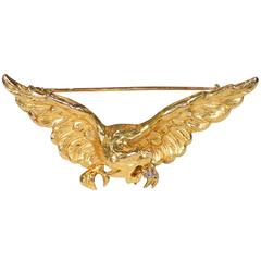 Antique French Griffin Rose Cut Diamond Gold Brooch Pin