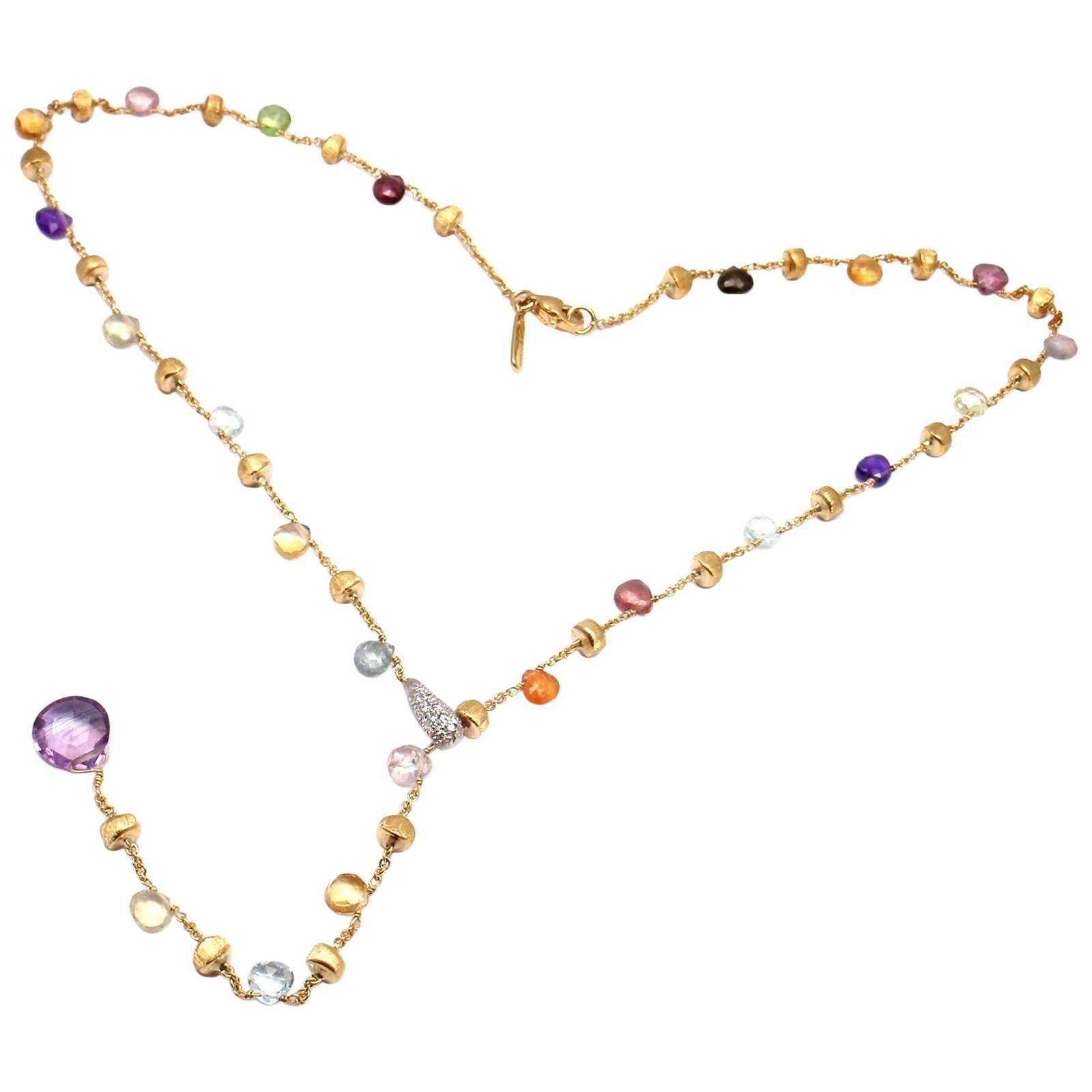 Marco Bicego Paradise Diamond Multi-Color Gemstone Yellow Gold Lariat Necklace