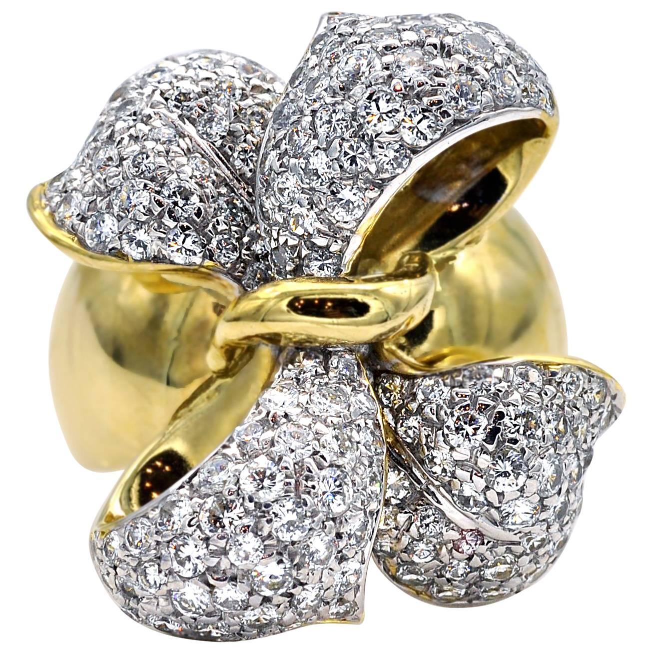Diamond and Gold Bow Ring For Sale