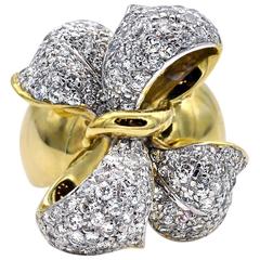 Retro Diamond and Gold Bow Ring