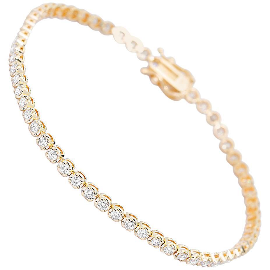 1.61 Carat Diamond Yellow Gold Tennis Bracelet