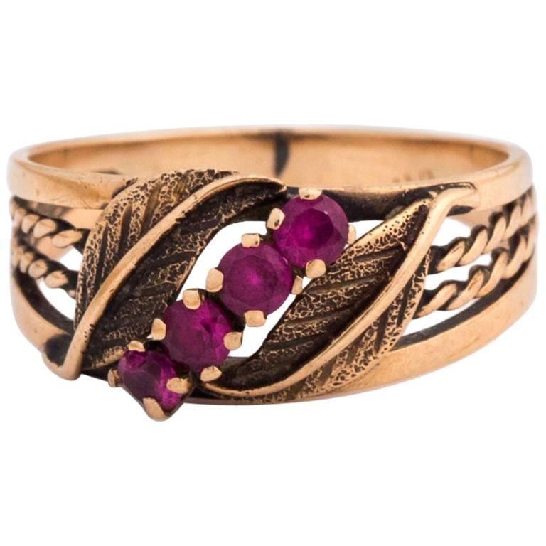 1920s Art Deco Ruby 14 Karat Rose Gold Ring