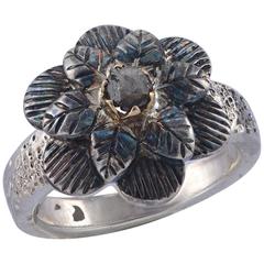 Emma Chapman Diamond 18 Karat Yellow Gold Silver Flower Ring