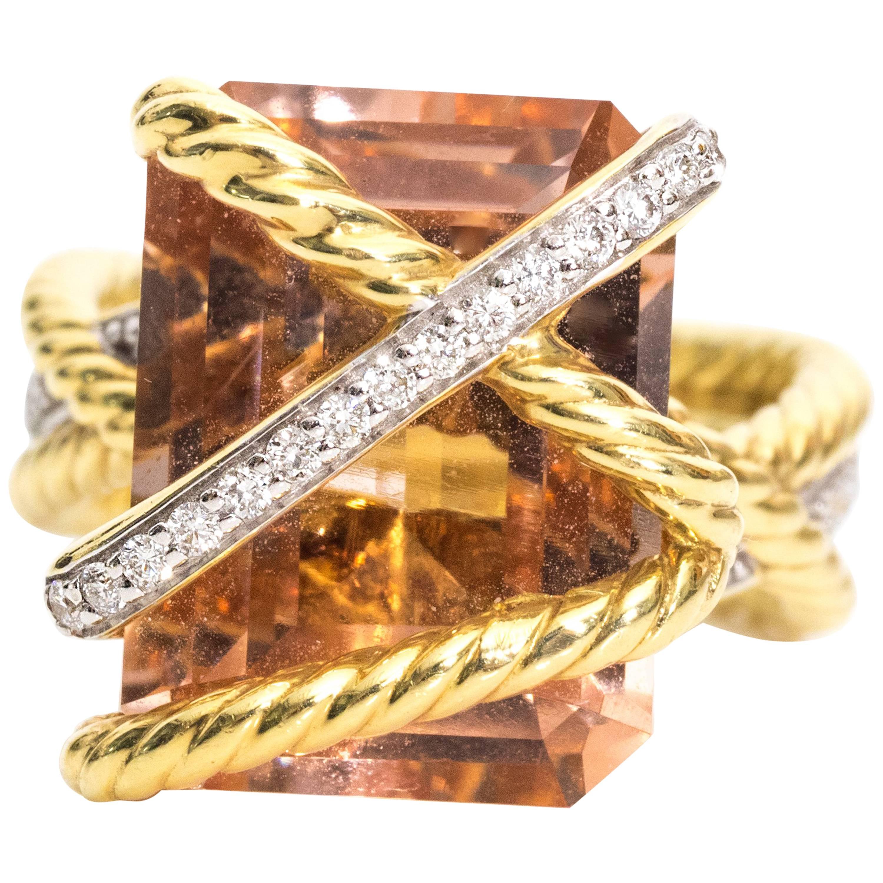David Yurman Morganite Diamonds Gold Cable Wrap Ring