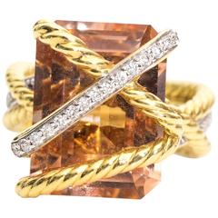 David Yurman Morganite Diamonds Gold Cable Wrap Ring