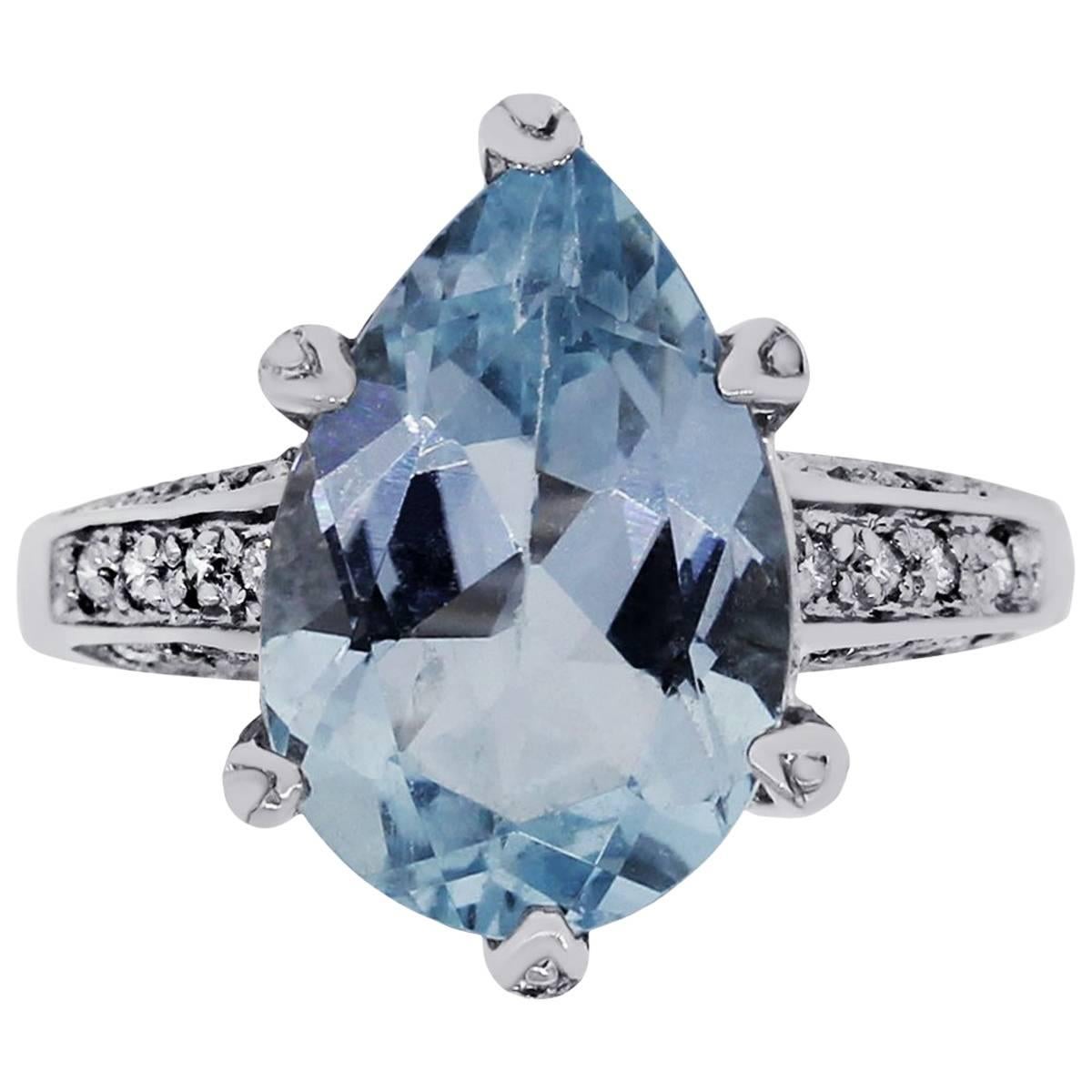 4.62 Carat Aquamarine Diamond White Gold Ring