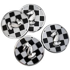 Russian Enameled Silver Chess Themed Cufflinks, 1930s