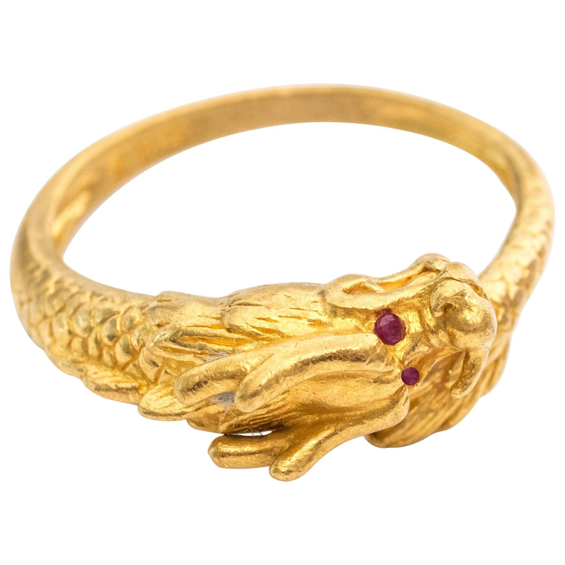 1950s Lucky Dragon Rubies Gold Ring