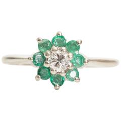 1950s Floral Emerald Diamond White Gold Ring
