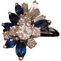 1950s 2.00 Carat Sapphire Diamond Gold Cluster Cocktail Ring 7