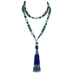 Marina J Blue and Green Gemstone Long Sautoir Necklace with Tassel