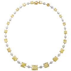 Important Graff London Fancy Yellow Radiant Cut And White Diamond Necklace 2