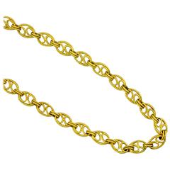 Stippled Yellow Gold Link Necklace