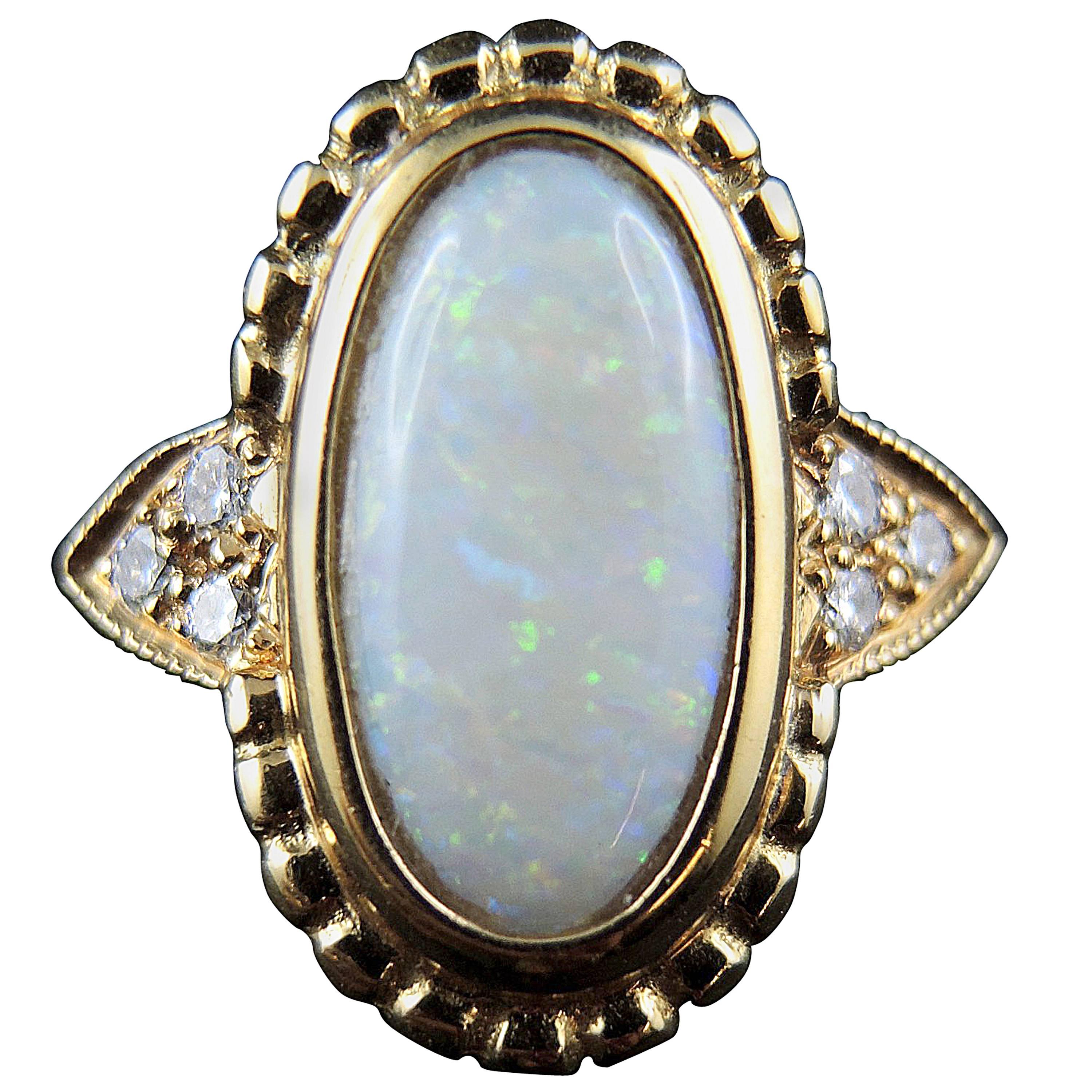 Opal and Diamonds Ring, Yellow Gold, France