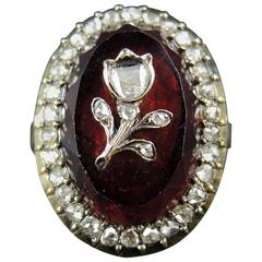 Antique 19th Century French Garnet Diamonds Gold Cluster Ring