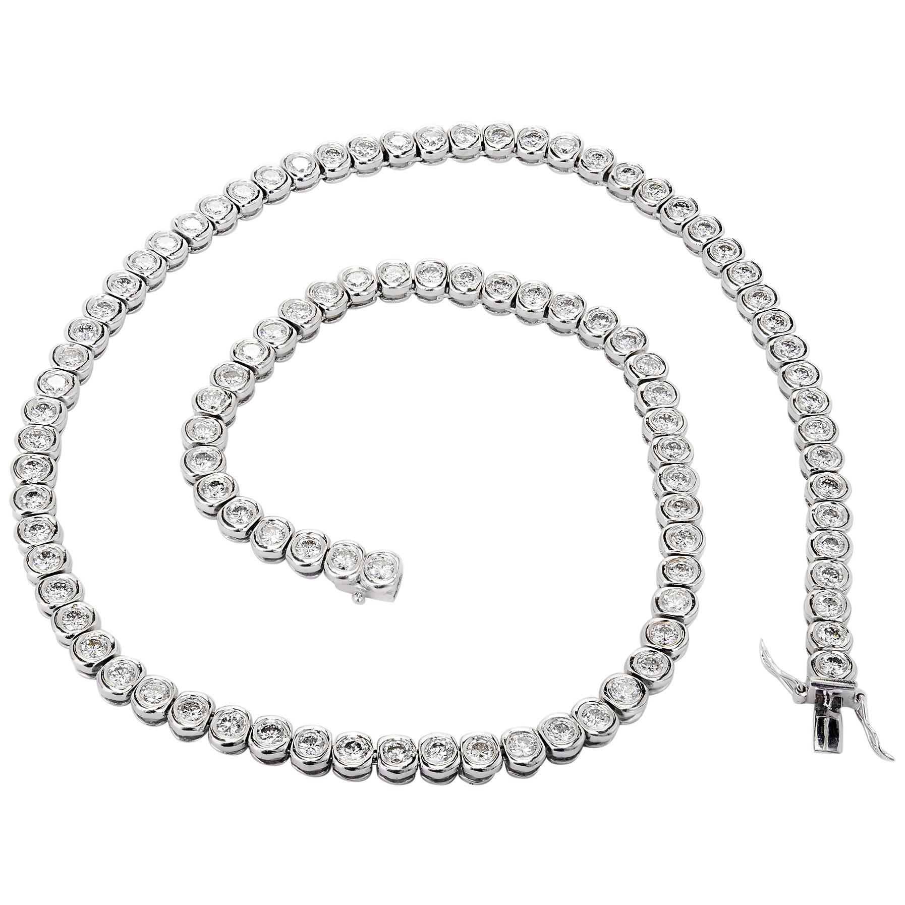 12.03 Carat Diamond Bezel Set Platinum Tennis Necklace For Sale
