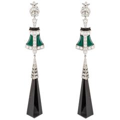 Green and Black Onyx Platinum Dangle Drop Earrings 12
