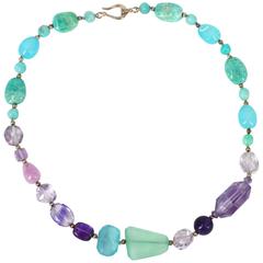 Amazonite Amethyst Kunzite Chalcedony Silver Necklace 10