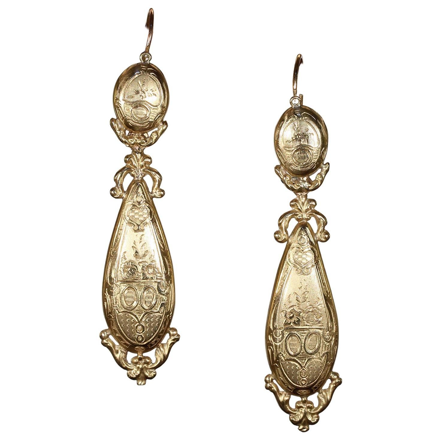 French Grand Neoclassical Gold Earrings