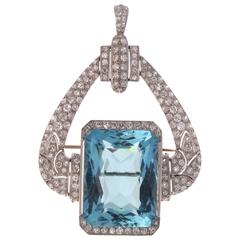 Art Deco Cartier Aquamarine Diamond Platinum Pendant