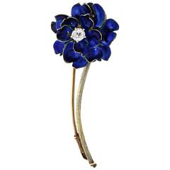 Tiffany & Co. Blue Enamel Diamond Gold 20th Century Brooch Pin