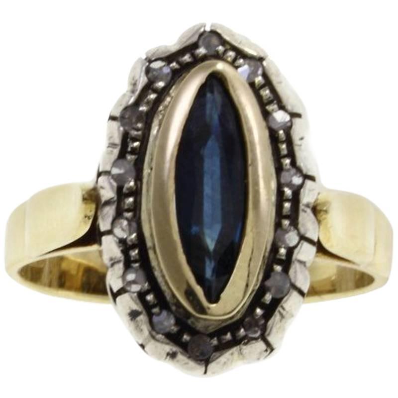 Luise Gold Silver Diamond Sapphire Ring For Sale