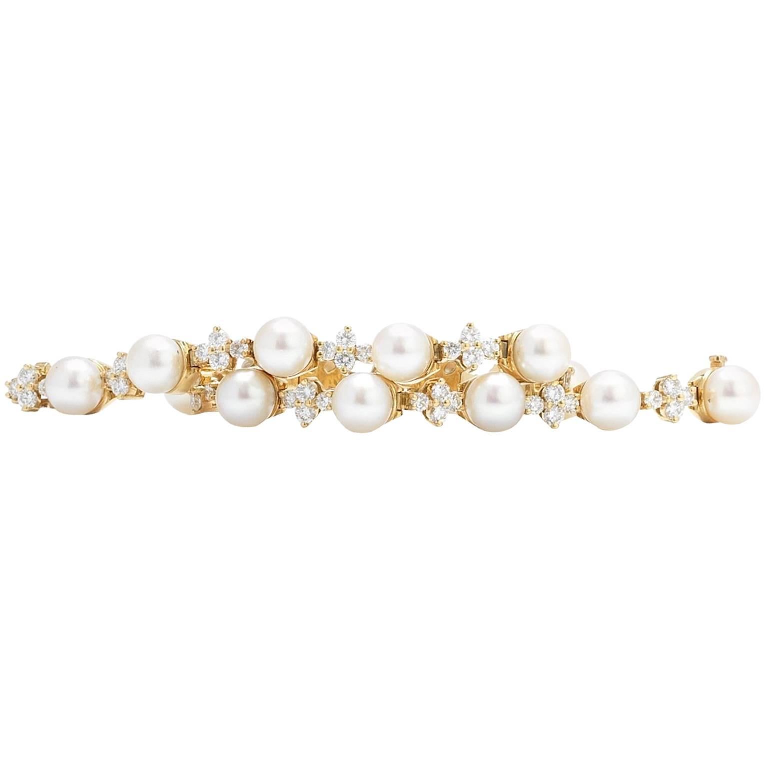 Iconic Tiffany & Co. "Aria" 2.15 Carat F/VS Diamond Pearl 18 Karat Gold Bracelet