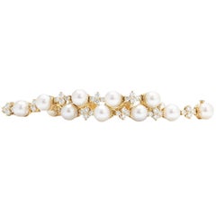 Iconic Tiffany & Co. "Aria" 2.15 Carat F/VS Diamond Pearl 18 Karat Gold Bracelet