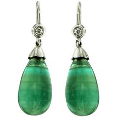 Green Tourmaline Diamond Gold Drop Earrings
