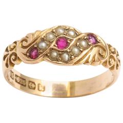 Gold Ruby and Seed Pearl Ring 11