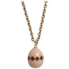 Russian Imperial-era Enameled and Ruby Egg Pendant, circa 1900