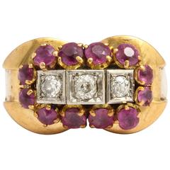 French Ruby Diamond Gold Ring, 1940s 6