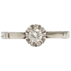 French Diamond Platinum Solitaire Ring, 20th Century