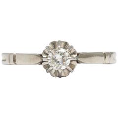 French Diamond Platinum Solitaire Ring, 20th Century 4