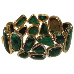 Tony Duquette Malachite Diamond Gold Statement Bracelet 11