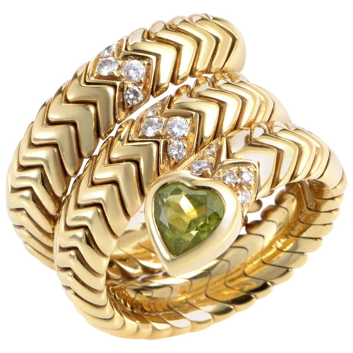 Bulgari Spiga Peridot Diamond Yellow Gold Ring