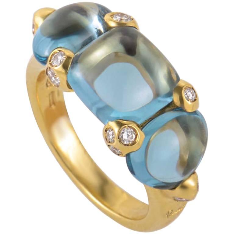 Pomellato Sassi Diamond Topaz Yellow Gold Band Ring