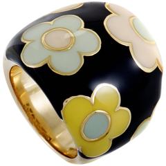 Vintage Pasquale Bruni Enameled Yellow Gold Flower Ring