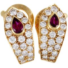 Van Cleef & Arpels Diamond Ruby Yellow Gold Clip-On Earrings