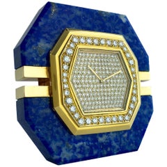 1980 Boucheron Diamond Lapis Lazuli Gold Clock